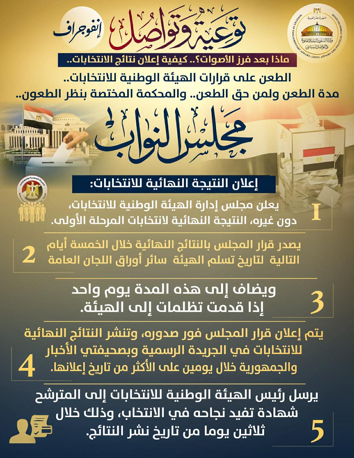 توعية وتواصل.. حملة حكومية تشرح للمواطنين مراحل إعلان نتائج انتخابات النواب وطرق الطعن