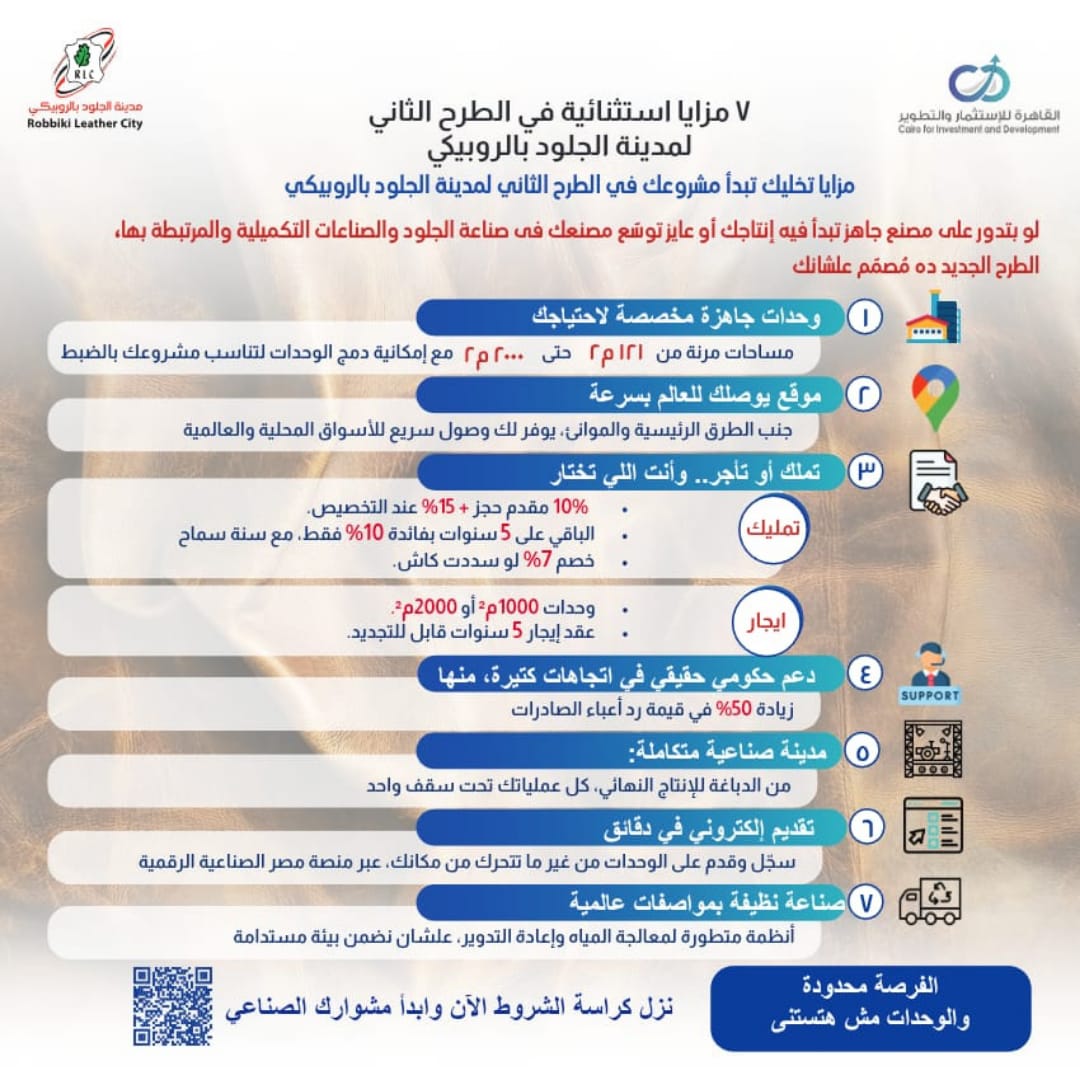 وزارة الصناعة : ٣٦ مصنعا جاهزا للتشغيل الفورى لتصنيع المنتجات الجلدية